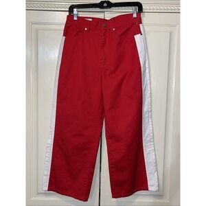 BLDWN Pants Women 27 Red High Rise Cropped Wide Leg Scarlet‎ Striking